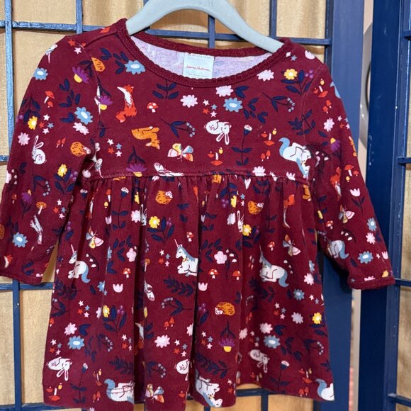 Hanna Andersson Woodland Animal Dress Burgundy Print Size 70 6 12M - Picture 2 of 5